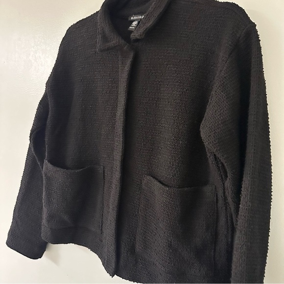 EILEEN FISHER Organic-Cotton Bouclé Stand-Collar Tweed Blazer Jacket Black XXS - Picture 4 of 12